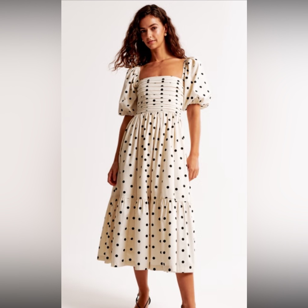 Abercrombie & Fitch Black Polka Dot Midi Dress